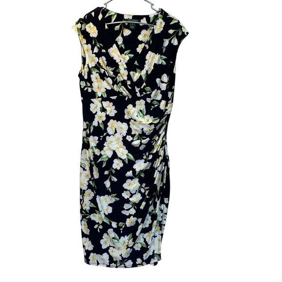 Lauren Ralph Lauren Dresses & Skirts - Lauren Ralph Lauren Women’s Navy Yellow Floral Pullover Stretchy Dress Size 14